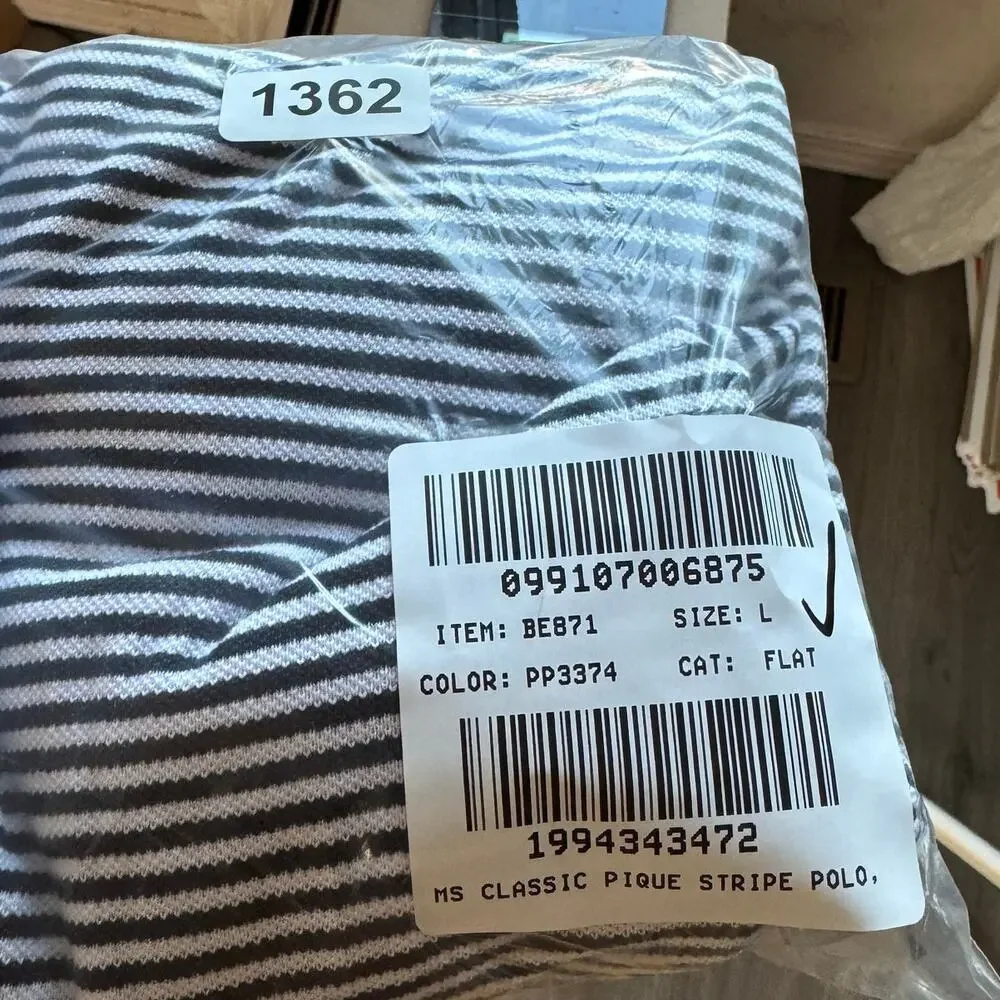 J.Crew Piqué Polo Shirt Mens L Navy White Striped Cotton Slim Fit Short Sleeve